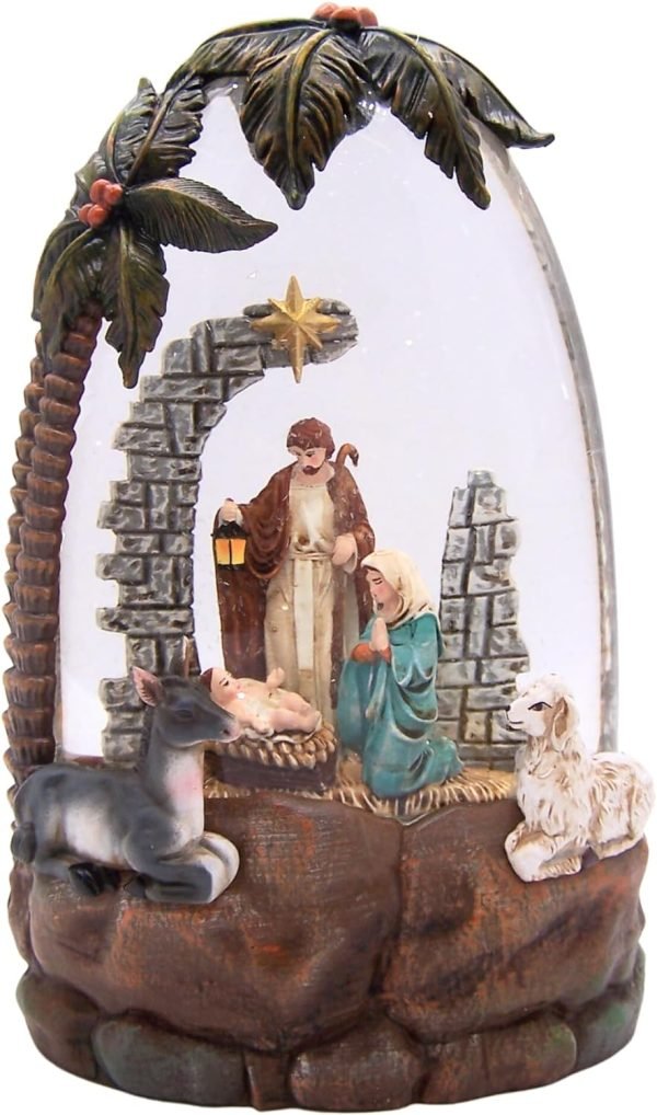 Goodsright Decor Lighted Water Globe with a Nativity Scene and Swirling Glitter, Freestanding Christmas Decoration, Religious Holiday D??cor, 8.75 Inches High