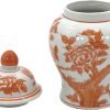 Goodsright Decor 8" Ceramic Ginger Jar with Lid - Tea Storage, Decorative, Home Decor Jar (Orange & White)