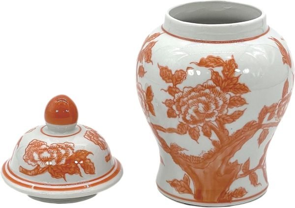 Goodsright Decor 8" Ceramic Ginger Jar with Lid - Tea Storage, Decorative, Home Decor Jar (Orange & White)