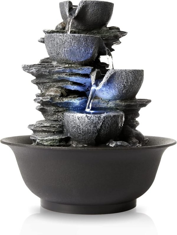 Goodsright Decor Indoor Fountains Tabletop Fountain Indoor Waterfall Fountain Stacked Rocks Water Feature Feng Shui Zen Meditation Relaxation Desktop Fountain with LED Light for Home and Office Decor(Style 8)