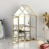 Goodsright Decor 2 Tier Clear Glass Storage Box, Gold Mirrored Jewelry Makeup Display Organizer Case, Decorative Tower box Storage for Trinket Perfume Lipstick Figure Statue Toy Display, House Shape