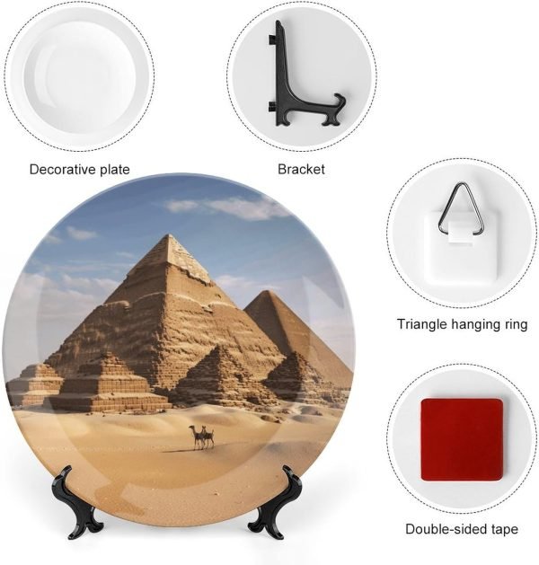Goodsright Decor Ancient Egypt Pyramid Ceramic Decorative Plate Bone China Decorative Plates with Display Stand Dinner Plates Art Crafts Ceramic Ornaments for Wall Hanging Decoration