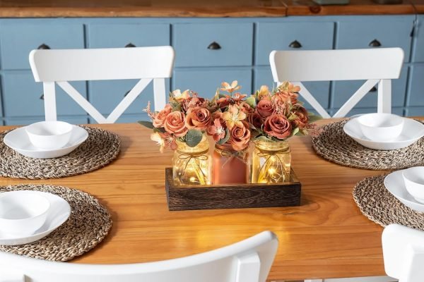Goodsright Decor Jar Lights Centerpiece Table Decorations for Dining Room Farmhouse Coffee Table Decor Tray with 3 Jars Flowers Christmas Centerpieces Decor for Kitchen Living Dining Room, Orange