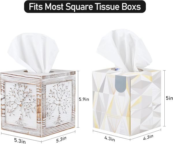 Goodsright Decor Wood Carved Tissue Box Cover Square Tissue Holder Whitewashed Tree of Life Design Rustic Vintage Home Decor for Bathrooom Bedroom Living Room