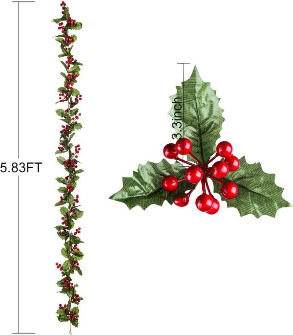 Goodsright Decor 6FT Red Berry Christmas Garland, Flexible Artificial Berry Garland for Indoor Outdoor Home Fireplace Decoration for Winter Christmas Holiday New Year Decor