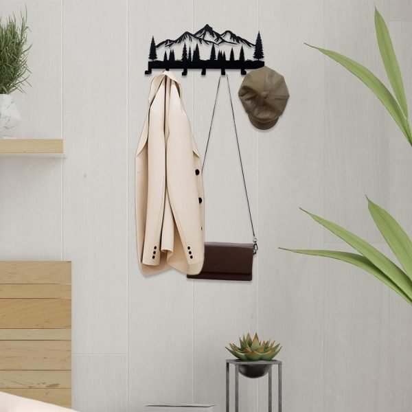 Goodsright Decor Key Holder for Wall | Metal Key Holder Hooks Organizer Rack | Metal Key Organizer Wall Decorative with 7 Hooks for Entryway, Front Door, Hallway, Kitchen, Office (Mountain)