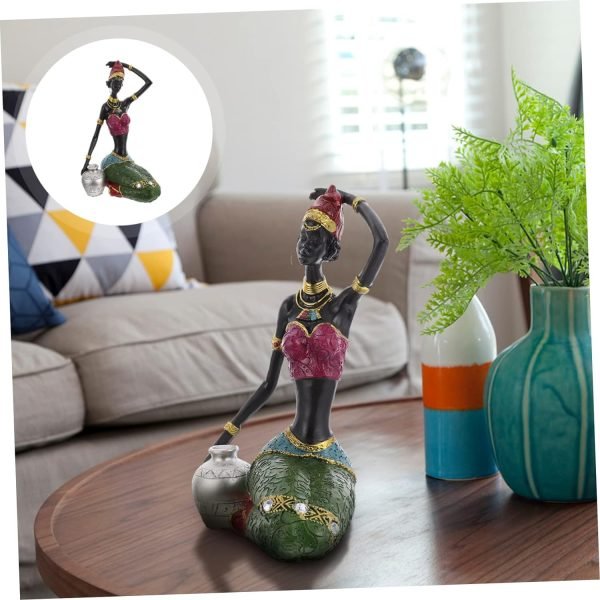 Goodsright Decor 2 Pcs African Woman Ornament Resin Statue Dragon Keychain Black Women Figurine Crafted African Figurine Ethnic Figurine House Decorations for Home Tribal Miss Human Body Gift