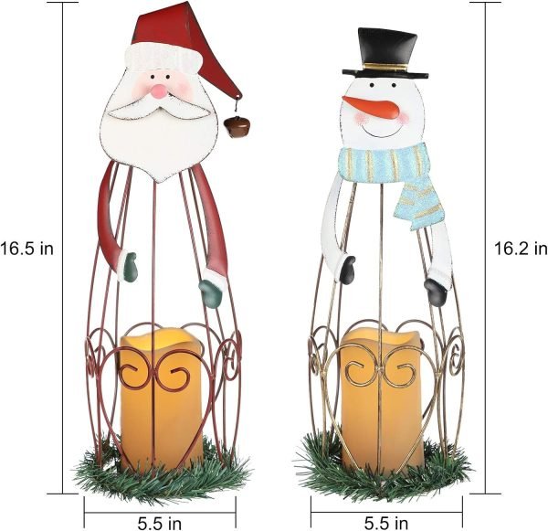 Goodsright Decor 2 Pack Christmas Candle Lantern with LED Lights, Metal Lighted Santa Claus Lanterns for Christmas Holiday Home Decorations