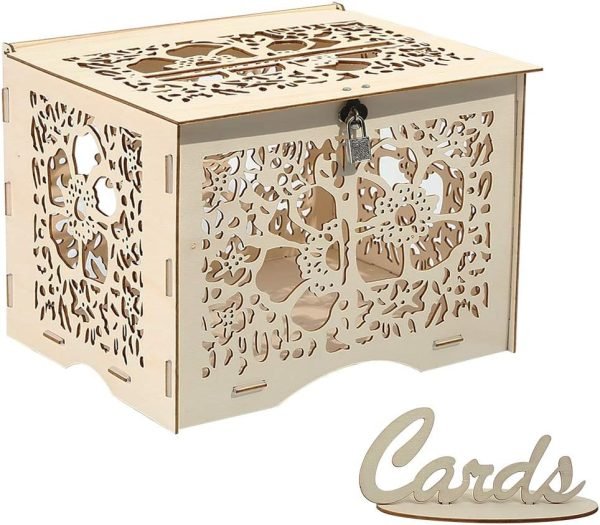 Goodsright Decor Wedding Money Box Holder with Sign, Large Rustic Wood Wooden Envelop Gift Card Boxes with Lock Slot for Reception Anniversary Party Parties White