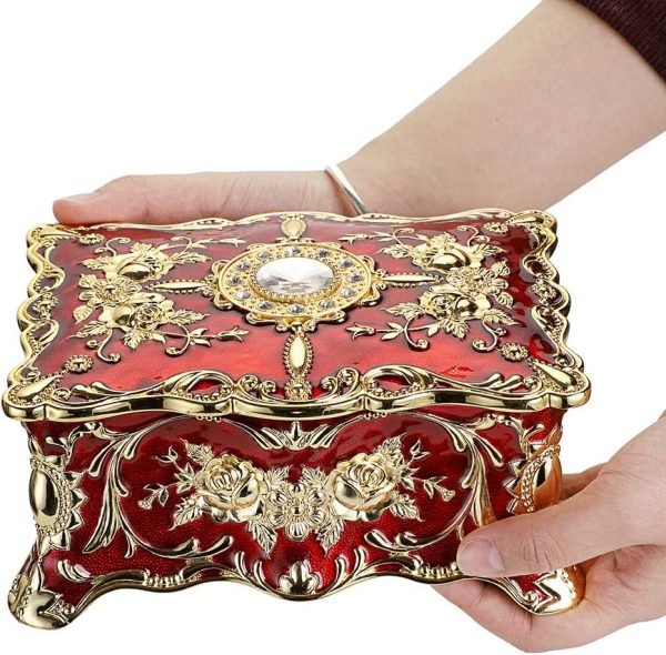 Goodsright Decor Vintage Rectangular Jewelry Box - Enameled Trinket Box Organizer Two Layer Treasure Chest Box Jewelry Decorative box Keepsake Gift Box Case for Women Girls, 7"x5"x3"