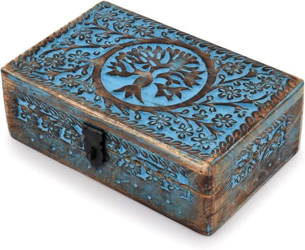 Goodsright Decor Wooden Jewelry Box, Tarot Box, Celestial Home Decor, Witch Box, Tree of Life, Trinket Box |Size- 8" x 5" x 2.5",| Decorative Storage Bin