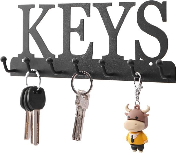 Goodsright Decor Key Holder Wall Mounted Key Hooks for Wall Decorative with 7 Hooks Black Metal Key Organizer Rack Hanger for Entryway, Front Door, Hallway, Office 10X3.7 inches