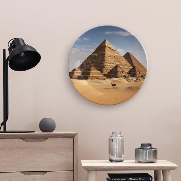 Goodsright Decor Ancient Egypt Pyramid Ceramic Decorative Plate Bone China Decorative Plates with Display Stand Dinner Plates Art Crafts Ceramic Ornaments for Wall Hanging Decoration