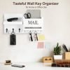 Goodsright Decor Organizer for Wall Mount ?C Key Holder with Shelf Includes Letter Holder and Hooks for Hallway Farmhouse Decor ?C Rustic Wood with Flush Mounting Hardware (16.5?? x 9.1?? x 3.4??) (White)