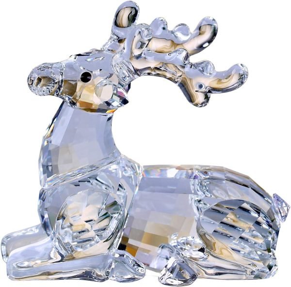 Goodsright Decor Crystal Deer Animals Lovely Elegant Craft Decorations for Home Ornaments Christmas Collectible Birthday Gifts Reindeer Figurines (Gold)