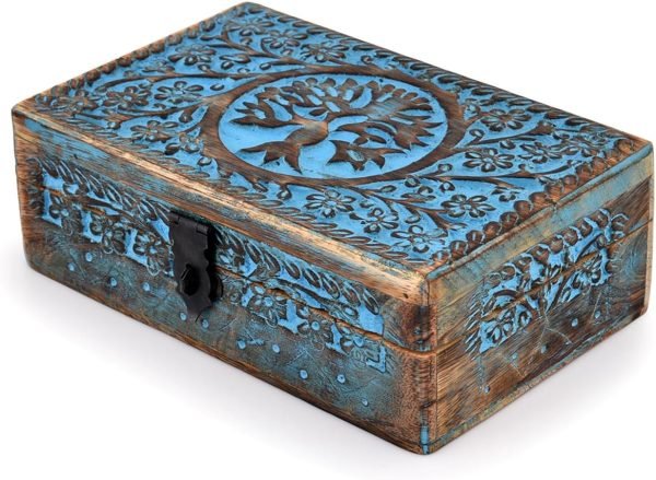 Goodsright Decor Wooden Jewelry Box, Tarot Box, Celestial Home Decor, Witch Box, Tree of Life, Trinket Box |Size- 8" x 5" x 2.5",| Decorative Storage Bin