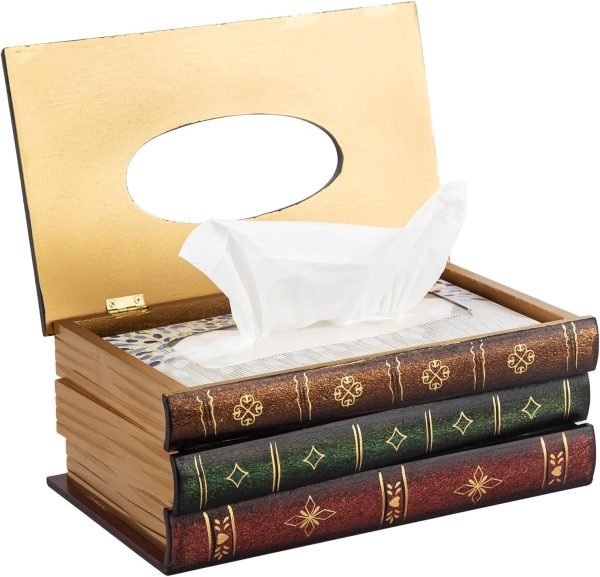 Goodsright Decor Crafted Classical Retro Wooden Antique Book Tissue Box Cover Rectangular Tissue Holder Dispenser Paper Cover Case Napkin Holder Home Decor for Bathroom Living Room Office car Kitchen