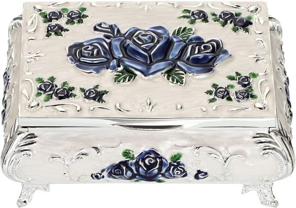 Goodsright Decor Metal Decorative Jewelry Box Vintage Treasure Chest Case Ornate Trinket Organizer Earrings Necklace Bracelet Storage Box Ring Holder Keepsake Box for Women Girls