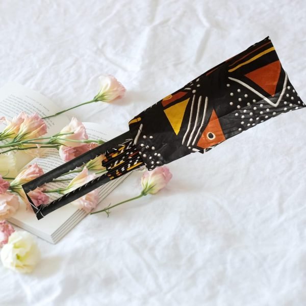 Goodsright Decor Handmade African Fan-Round Folding Handheld Fan for Costume, Dance, Party, Festival, Summer, Home Decor - Traditional Ankara Fabric Fan with Colorful Ethnic Print, Leather Handle (Design 11)