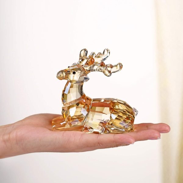 Goodsright Decor Crystal Deer Animals Lovely Elegant Craft Decorations for Home Ornaments Christmas Collectible Birthday Gifts Reindeer Figurines (Gold)