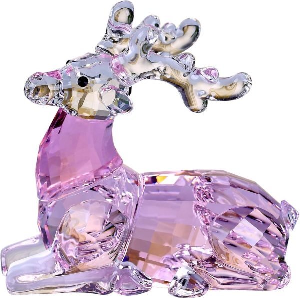 Goodsright Decor Crystal Deer Animals Lovely Elegant Craft Decorations for Home Ornaments Christmas Collectible Birthday Gifts Reindeer Figurines (Gold)