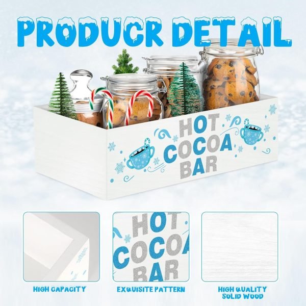 Goodsright Decor Christmas Hot Cocoa Bar Decor Box Hot Cocoa Bar Wood Storage Box Xmas Blue Bar Holder Box Hot Cocoa Decorative Christmas Cute Wood Storage Bins for Home Kitchen Office Farmhouse Gift
