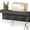 Goodsright Decor Rustic Key Holder for Wall, Farmhouse Wall Shelf with 4 Hooks, Wall Mounted Key Racks, Wooden Mail Organizer with Hooks for Entryway (Brown)