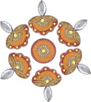 Goodsright Decor Floor Home Decoration for Festival Diwali Acrylic Traditional Handmade Inerior Decoration Wall Decoration Sticker Wedding D??cor Party Gift Gifting Small Rangoli Size: 7" - Diya Shape
