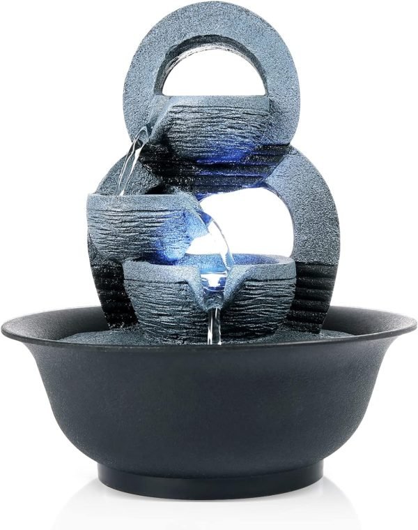Goodsright Decor Indoor Fountains Tabletop Fountain Indoor Waterfall Fountain Stacked Rocks Water Feature Feng Shui Zen Meditation Relaxation Desktop Fountain with LED Light for Home and Office Decor(Style 8)