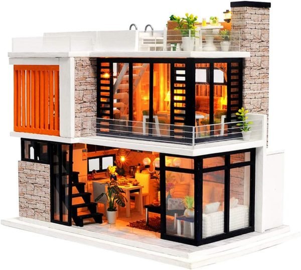 Goodsright Decor DIY Miniature Dollhouse Wooden Furniture Kit,Handmade Mini Modern Villa Model,1:24 Scale Creative Doll House Toys ES009