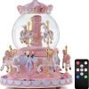 Goodsright Decor Carousel Music Box Horse Gift, Remote Control Plug in Musical Snow Globe for Girls Women Daughter Wife, Usb Charge 8-Horse Snow Globes Birthday Anniversary Valentine Gift Play Multiple Songs