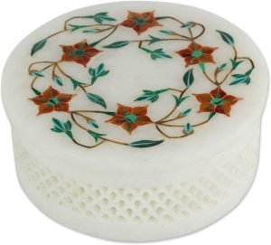 Goodsright Decor Mughal Garland Marble Inlay Jewelry Box