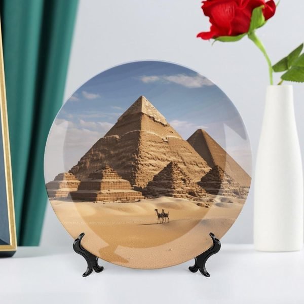 Goodsright Decor Ancient Egypt Pyramid Ceramic Decorative Plate Bone China Decorative Plates with Display Stand Dinner Plates Art Crafts Ceramic Ornaments for Wall Hanging Decoration