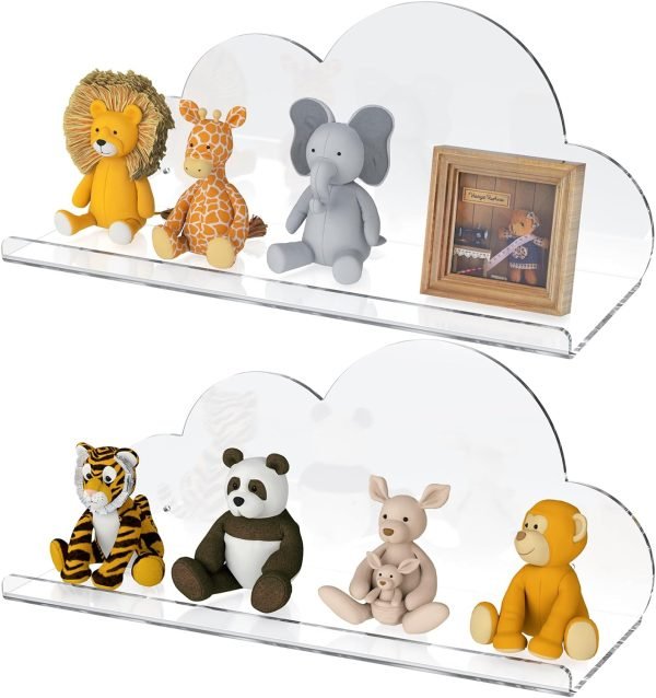 Goodsright Decor Cloud-Shaped Clear Acrylic Floating Shelves XL 2-Pack for Toys, Ornaments, Essential Oils & More, 12.7" L x 4.7" W x 5.5" H Spacious Room Decoration Display for Kids Room, Bathroom & Bedroom