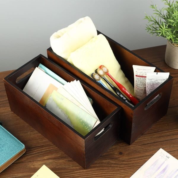 Goodsright Decor Wood Open Storage Boxes Mail Organizer Bins Letter Holder Box Rustic Wooden Boxes for Storage Nesting Storage Box Set 2