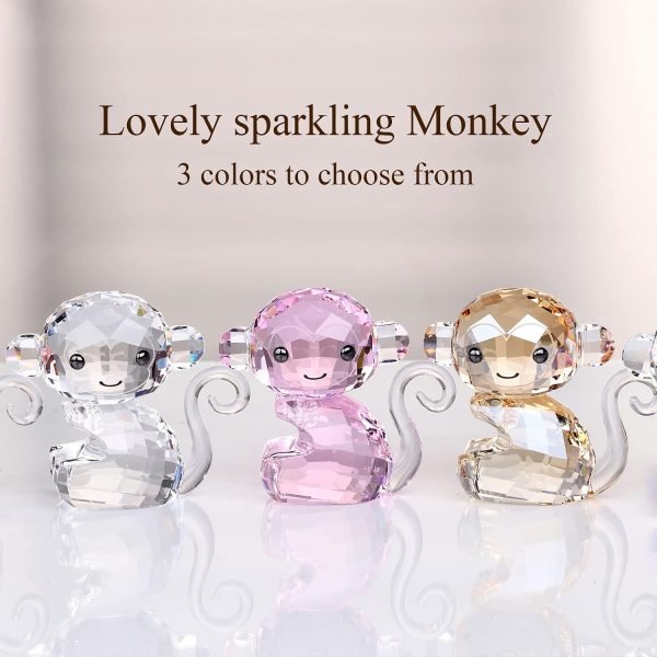 Goodsright Decor Crystal Cheerful Monkey Cute Animals Lovely Craft Decorations for Home Ornaments Christmas Collectible Birthday Gifts Figurines (White)