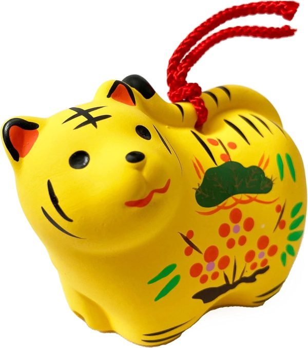 Goodsright Decor Cute Yellow Tiger of  Japanese Zodiac Pottery Room Ornament. for Happy New Year! Bell Design