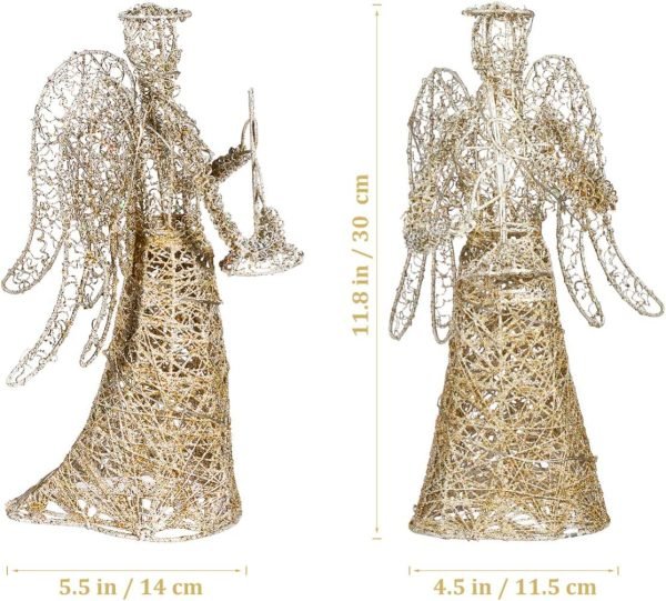 Goodsright Decor Angel Christmas Tree Topper Gold Glitter Christmas Treetop Decoration Coated Metal Angel Xmas Tree Topper Ornaments for Holiday Home Office Shopping Mall Decor