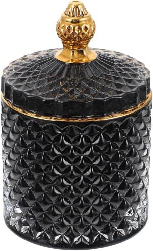 Goodsright Decor Crystal Diamond Faceted Jar with Lid Glass Apothecary Jars Qtip Holder Home Decorative Storage Container Bathroom Canisters Counter Vanity Organizer for Decoration Wedding Candy Storage