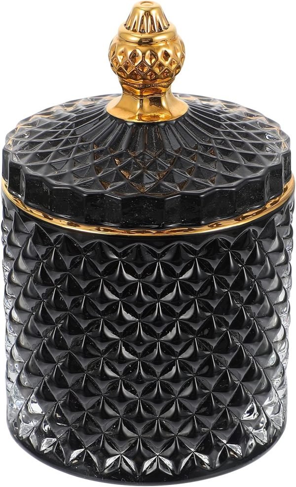 Goodsright Decor Crystal Diamond Faceted Jar with Lid Glass Apothecary Jars Qtip Holder Home Decorative Storage Container Bathroom Canisters Counter Vanity Organizer for Decoration Wedding Candy Storage