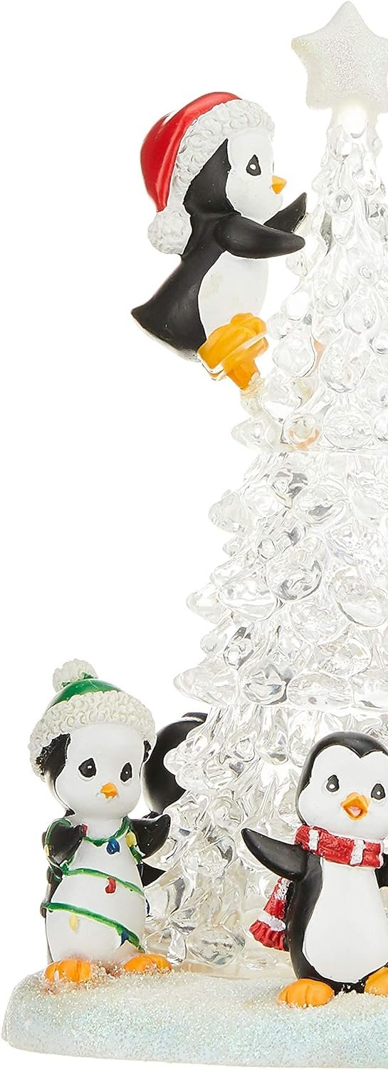 Goodsright Decor Precious Moments Light Up Figurine | Tree-mendous Fun Girl with Penguins | LED Lighted Resin/Acrylic Tabletop Christmas Tree Figurine | Holiday Decor & Gift | Hand-Painted