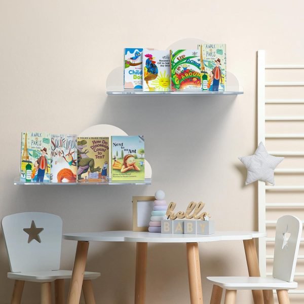 Goodsright Decor Cloud-Shaped Clear Acrylic Floating Shelves XL 2-Pack for Toys, Ornaments, Essential Oils & More, 12.7" L x 4.7" W x 5.5" H Spacious Room Decoration Display for Kids Room, Bathroom & Bedroom