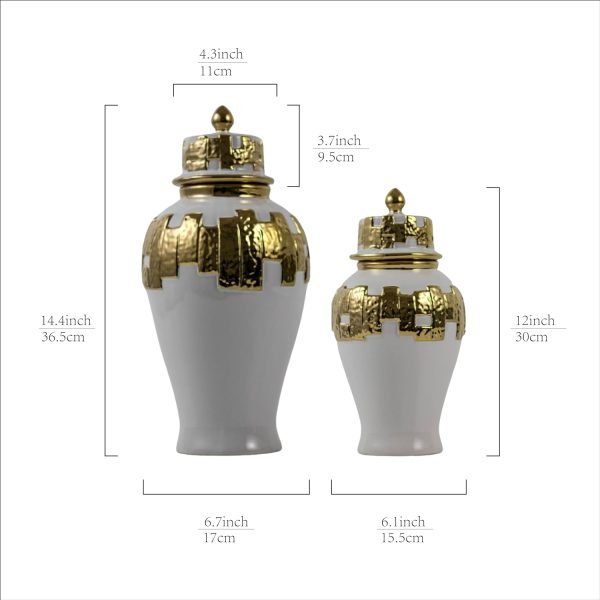 Goodsright Decor Modern Ginger Jars, vases with lids, Storage Jars for Home Decor, Gilded Decorative Ginger Jars (White, Small)