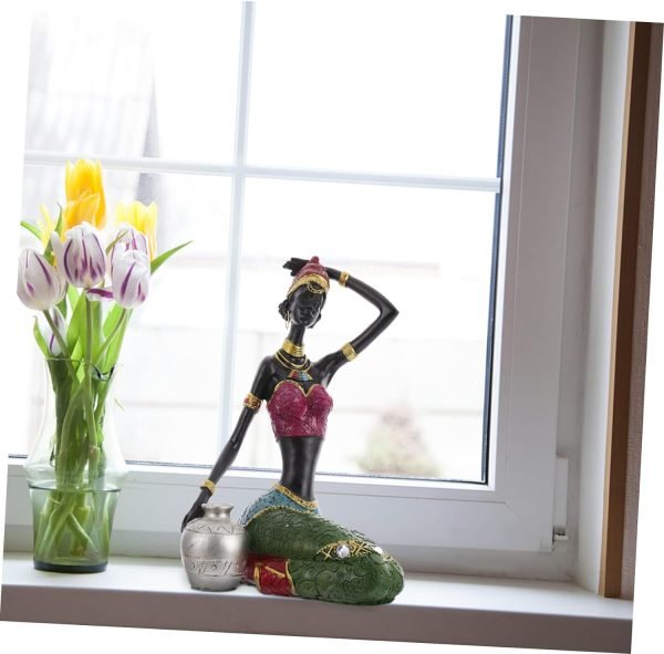 Goodsright Decor 2 Pcs African Woman Ornament Resin Statue Dragon Keychain Black Women Figurine Crafted African Figurine Ethnic Figurine House Decorations for Home Tribal Miss Human Body Gift