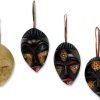 Goodsright Decor Decorative Christmas Wood Hanging Holiday Ornaments, Assorted 'Celebration Masks' (Set of 4)