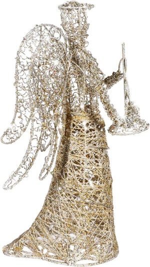 Goodsright Decor Angel Christmas Tree Topper Gold Glitter Christmas Treetop Decoration Coated Metal Angel Xmas Tree Topper Ornaments for Holiday Home Office Shopping Mall Decor