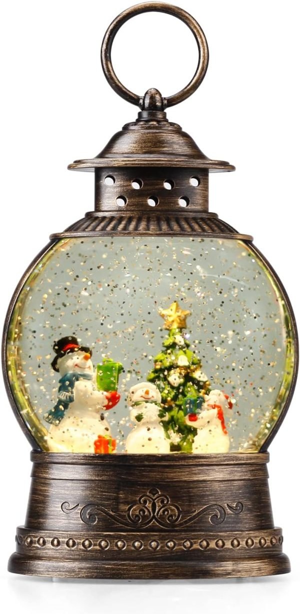 Goodsright Decor Snow Globe Lighted Christmas Decorations, Musical Christmas Snow Globe Lantern with Swirling Glitter, Santa and Elk, Christmas Holiday Party Gifts and Decorations