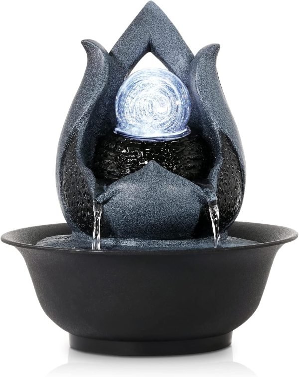 Goodsright Decor Indoor Fountains Tabletop Fountain Indoor Waterfall Fountain Stacked Rocks Water Feature Feng Shui Zen Meditation Relaxation Desktop Fountain with LED Light for Home and Office Decor(Style 8)