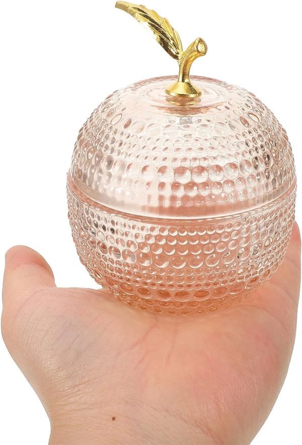 Goodsright Decor Glass Jewelry Jar Apple Shaped Box Clear Candy Containers Small Trinket Box Crystal Cosmetic Holder Powder Puff Container Box for Rings Earrings Necklace Candy Dish