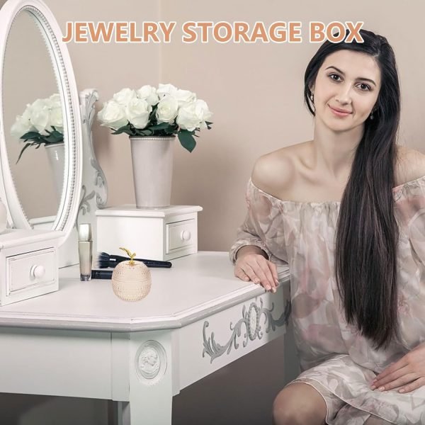 Goodsright Decor Glass Jewelry Jar Apple Shaped Box Clear Candy Containers Small Trinket Box Crystal Cosmetic Holder Powder Puff Container Box for Rings Earrings Necklace Candy Dish